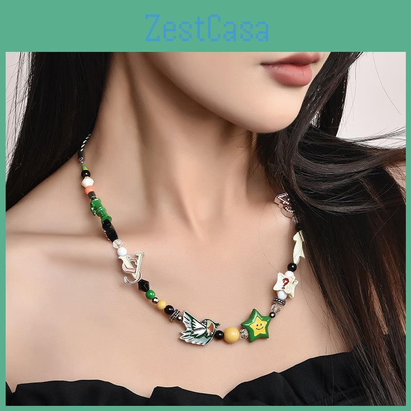 Unique Handmade Heart Shaped Lucky Star Smiley Face Necklace With Colorful Gemstones