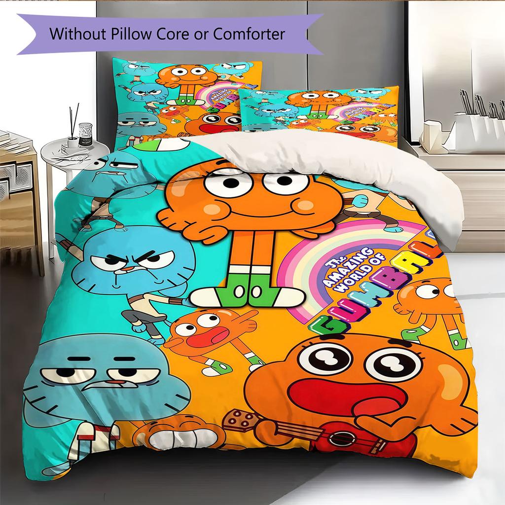 Gumball Cartoon Muster Bettwäsche Heimdekoration Geburtstagsgeschenk ( 1 Bettbezug + 2 Kissenbezüge, ohne Füllung),Fanartikel.