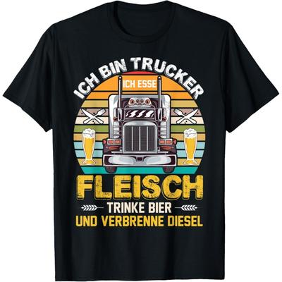 Mens Ich Bin Trucker Esse Fleisch Drinke Beer Truck Driver Saying T-Shirt(2)