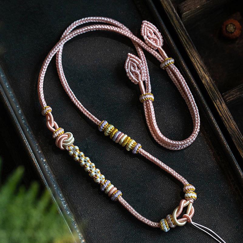 Ręcznie wykonany naszyjnik z wisiorkiem z jadeitu z klamrą Pokoju na sznurku w kolorze kwiatu brzoskwini