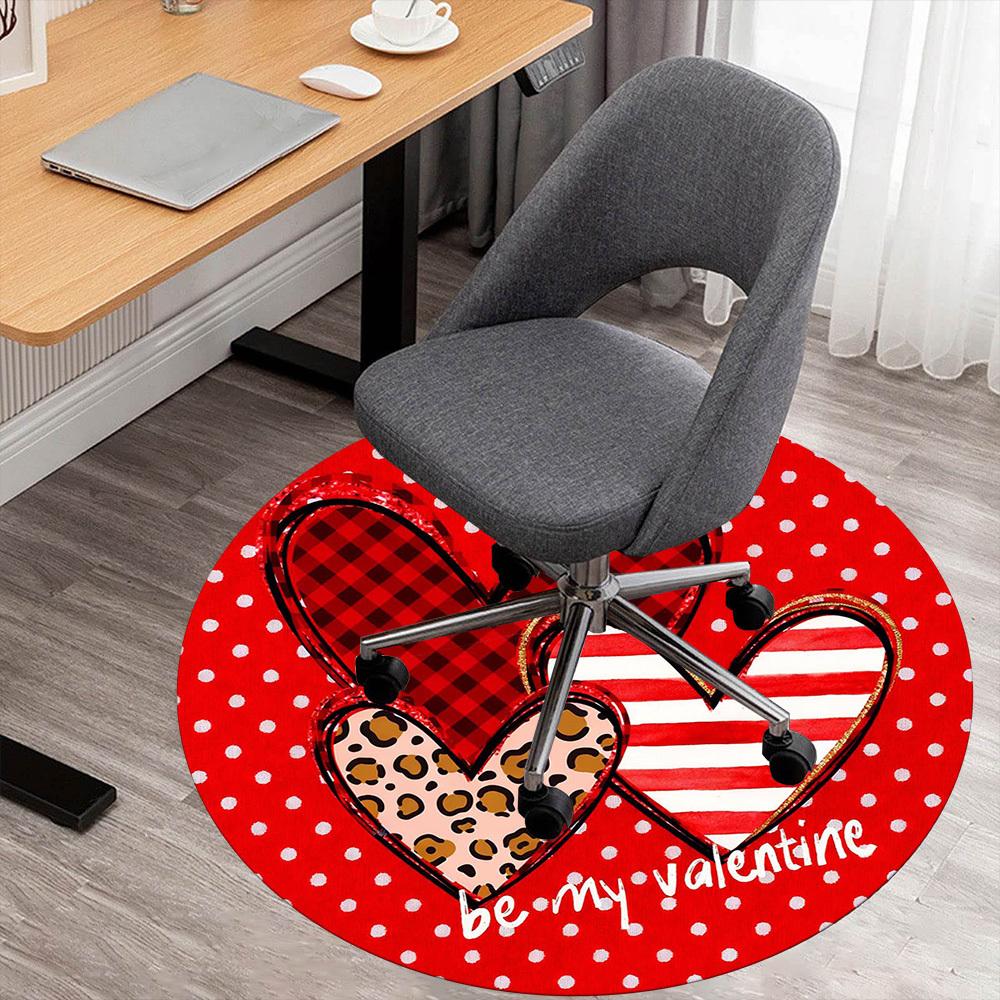 1pc Valentine's Day Heart Round Chair mat office Area Rug - Non-Slip, Floor Mat for Office, Bedroom, Ideal home decor gift c0112124
