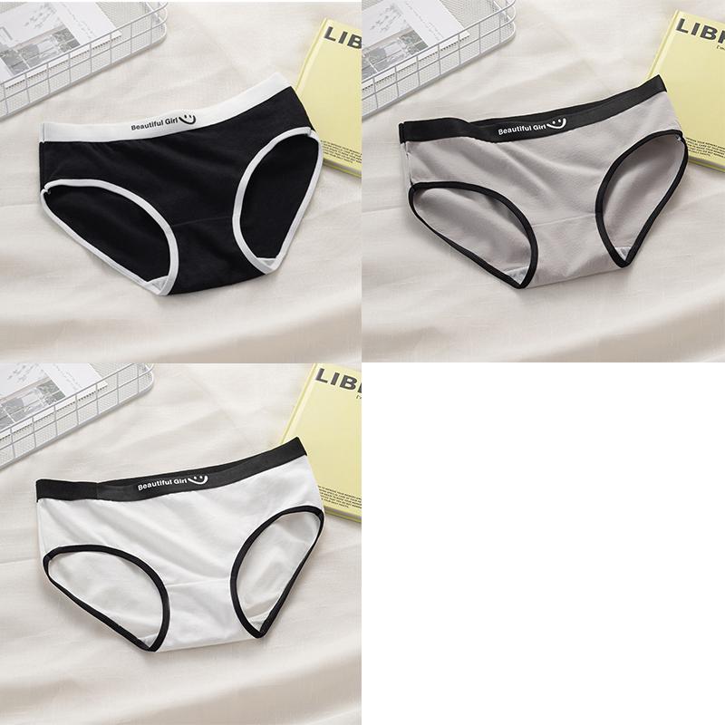 Japanese Style Classic Black White Gray Seamless Mid-waist Briefs for Women and Students Soft Breathable Comfort Cotton Crotch Underwear