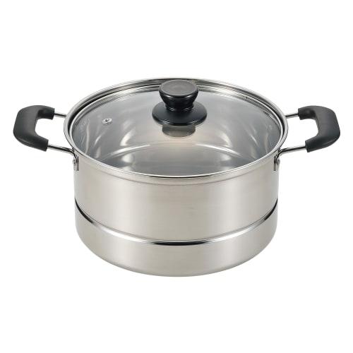 Pearl Metal Stainless Steel Deep Pot with Glass Lid, 22cm, with Strainer, Steamer, HC-529