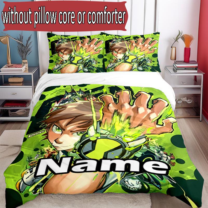3pcs Duvet Cover Set (1*Duvet Cover + 2*Pillowcase, Without Core), Custom Name Ben 10 Cartoon Pattern Bedding Set, Home Bedroom Decor Gift