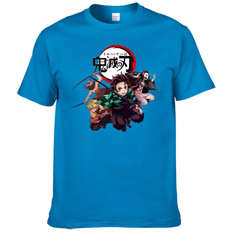Printed Demon Slayer Kimetsu No Yaiba T-shirt Men's Harajuku 100% Cotton Tee Short Sleeve T Shirt Summer Clothes Homme Tops F171