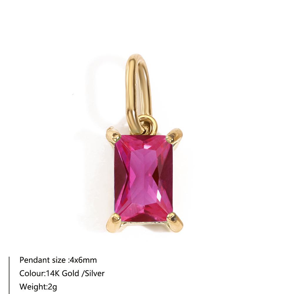 14K Gold-Plated Stainless Steel Rectangle Birthstone Pendants with Zirconia