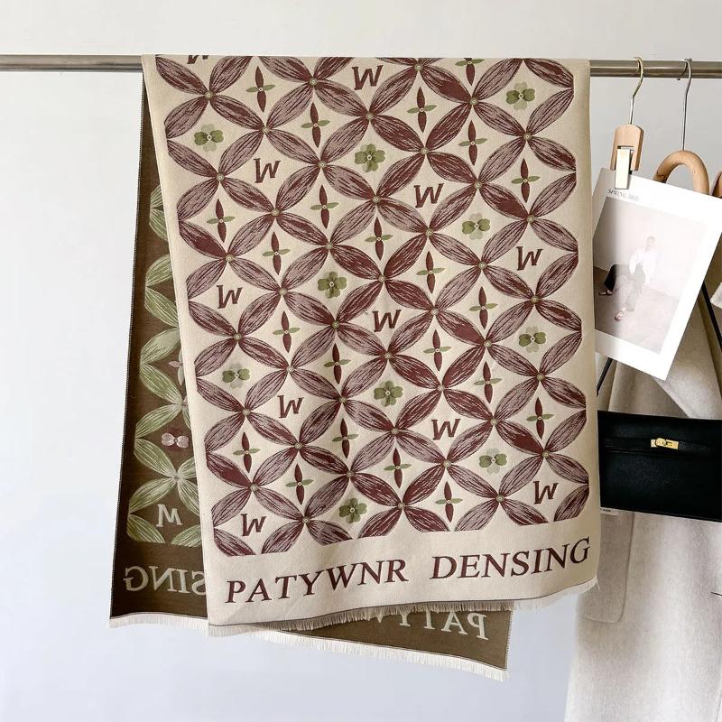 2024 New Letter Printed Fashionable Imitation Cashmere Scarf,Women's Dual-use Air Conditioning Shawl for Student