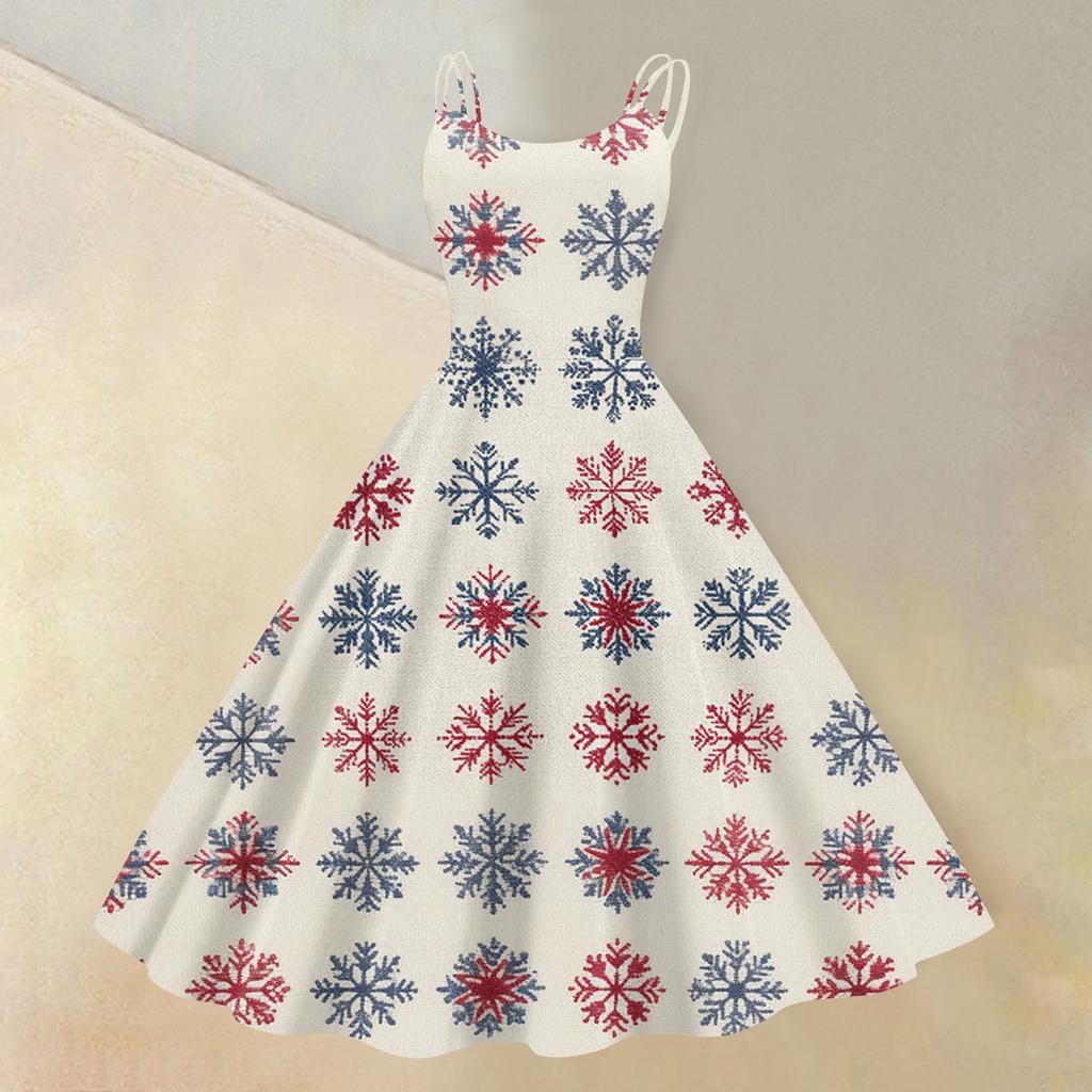 Women's Christmas Print Sexy Off-the-Shoulder Punk Retro Dress