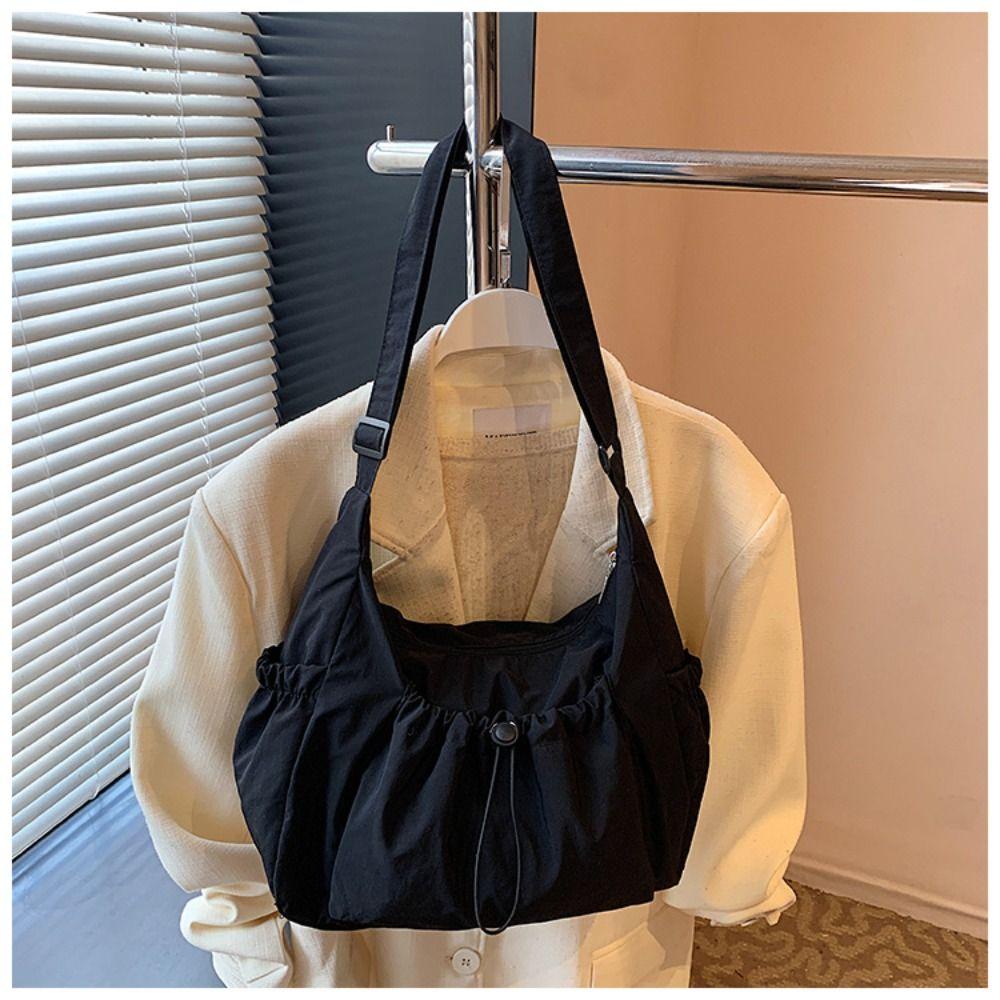 Pleated Nylon Shoulder Bag Korean Style Drawstring Bag Cute Crossbody Bag  Office Worker