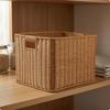 Cesto in Rattan con Apertura Superiore Manici Ritagliati Rettangolari Marrone Chiaro 35x26x18.5cm