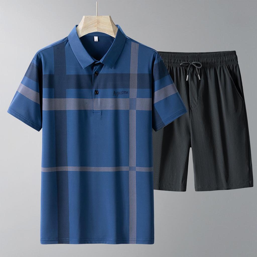 Men's Summer Casual Ice Silk T-Shirt and Shorts Set for Middle-aged & Elderly