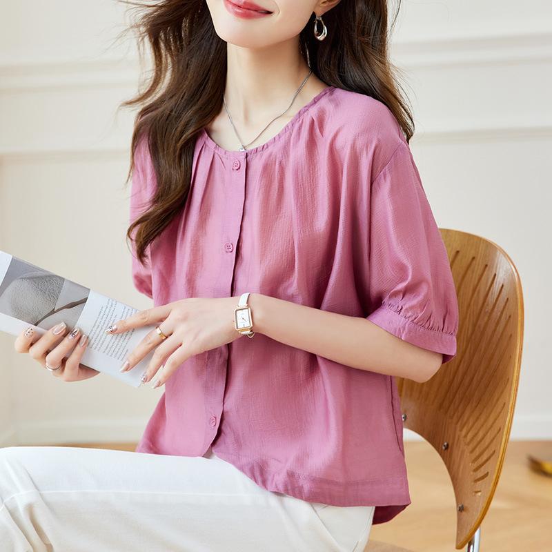 Short-sleeved Shirt Summer Five-quarter-sleeved Loose and Thin Casual Versatile Top