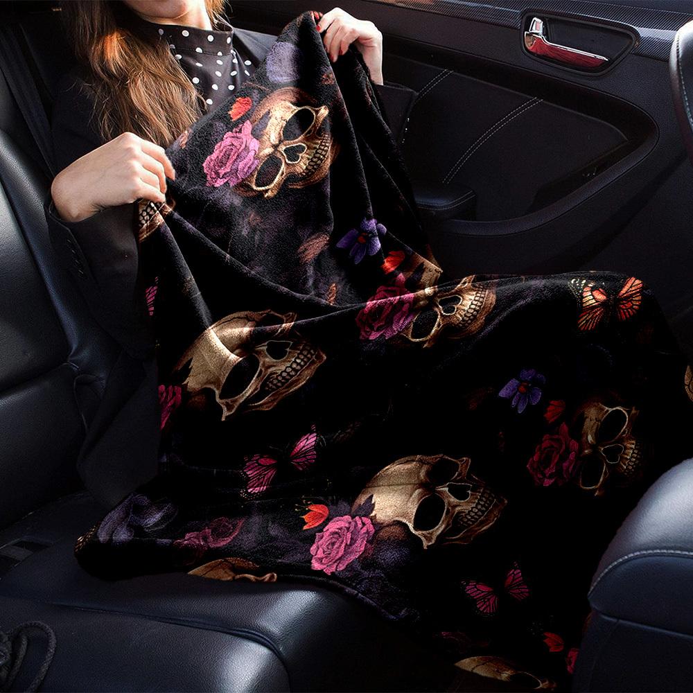 1pc Purple Skull blanket Lightweight Flannel Throw for Sofa Bed Travel Camping Livingroom Office Couch Chair