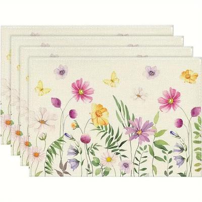 4 st Blommiga Fjäril Placemats Säsongsmässiga Lantliga Vår Sommar 12x18 Tum Placemats för Hemfest Kök Matsal Dekoration