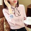 Embroidered Shirt for Women Autumn New Korean Style Bow Top Fashionable Pink Long-sleeved Chiffon Shirt