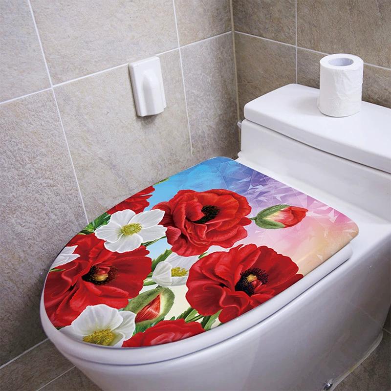 

1pc 33*40cm Toilet Sticker PVC Rose Flower Butterfly Pattern Bathroom Decor Stickers Self-adhesive Paintings Removable Sticker 33X40cm