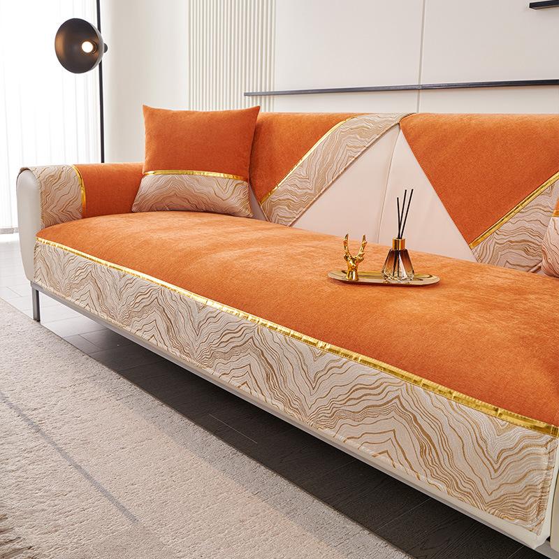 Велюровая Подушка для Дивана Однотонная Износостойкая Всесезонная Универсальная Удобная Противоскользящая Гипоаллергенная Ткань-Полотенце для Покрытия Дивана 70X70cm оранжевый