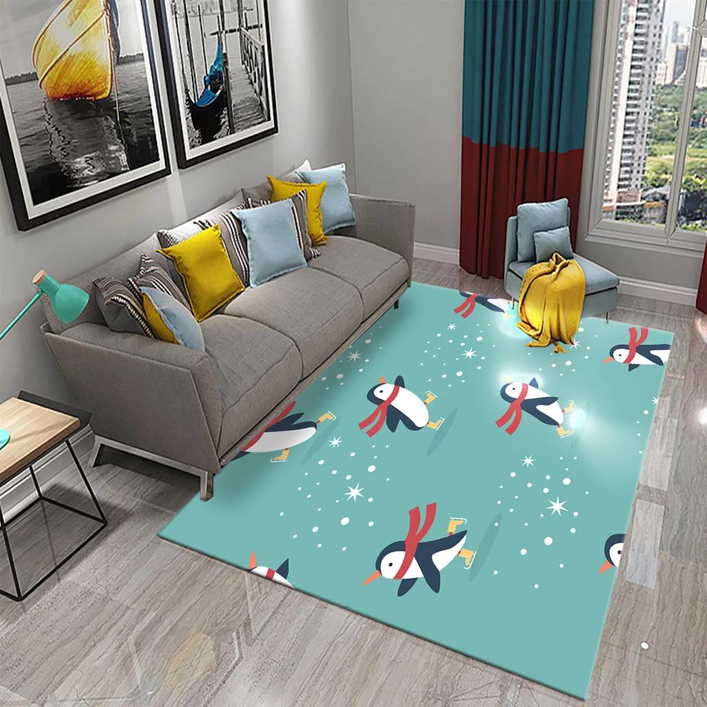 3D Cartoon Penguin Carpet Cute Animal Big Rug for Living Room Bedroom Comfortable Decor Floor Mat Area Rug Bathroom Non-slip Rug