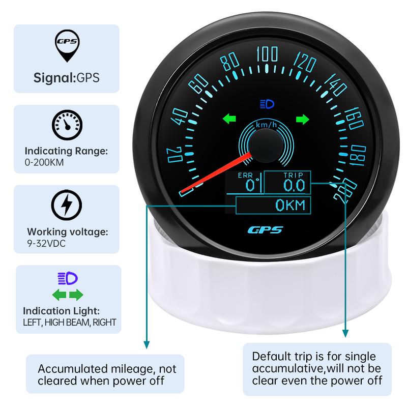 7 Color 85mm GPS Speedometer Gauge with Antenna 200KMH,160MPH Speed Meter COG TRIP ODO Turn Light Car Boat Yacht 12V24V