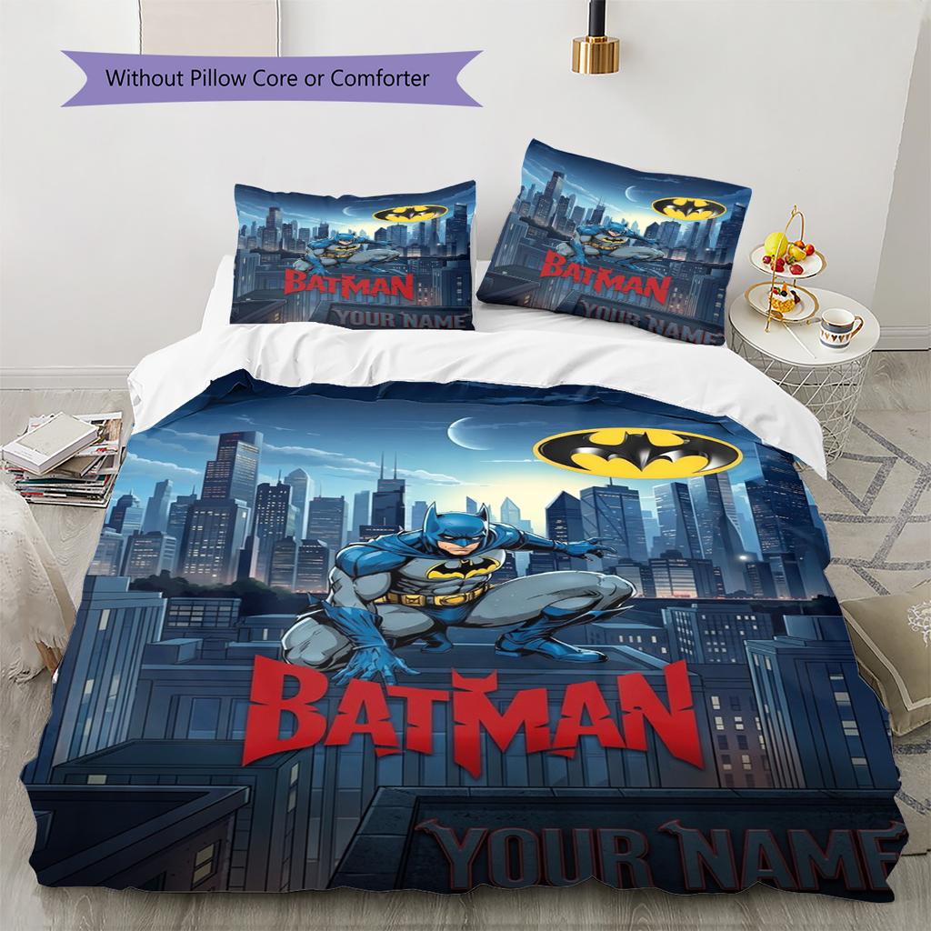 Name Custom Bat Hero Pattern Bedding Set Quilt Cover Pillowcase Home Decor Gift (1 * duvet cover + 2 * pillowcase, without core)