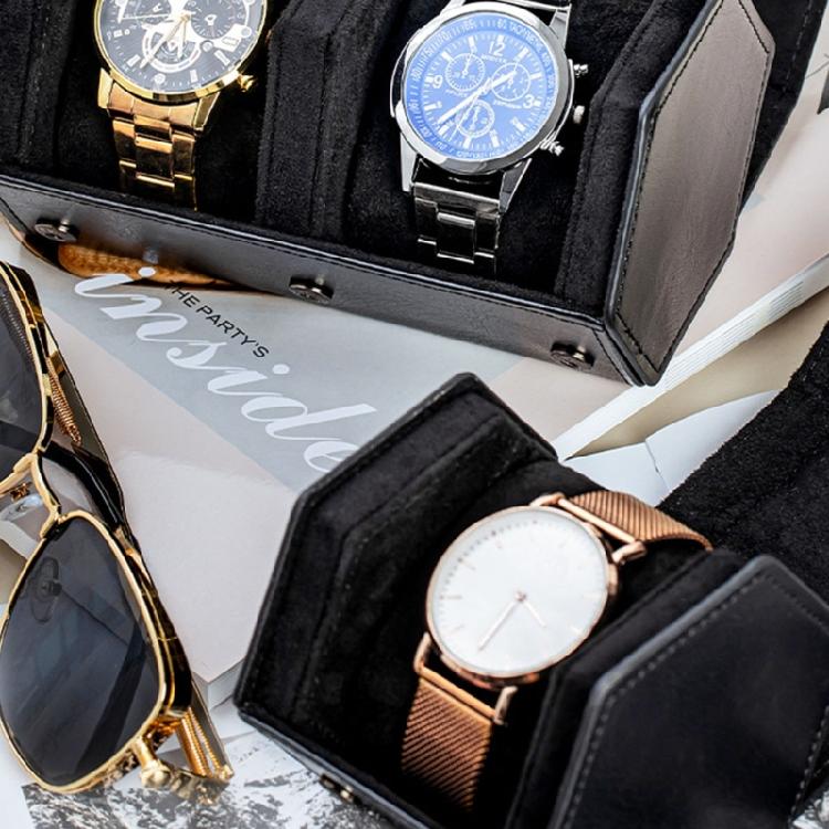 Space Saving Hexagon Shaped Leather Jewelry Box With Soft Padding For Multiple Watches Accessories