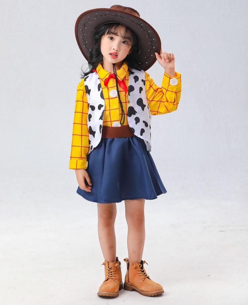 [SCLYX] Woody Cosplay for Girls, Cute Halloween Costume for Girls, Perfect for Preschool, Halloween, or Events, #23065 (Girls, Height 130cm)
