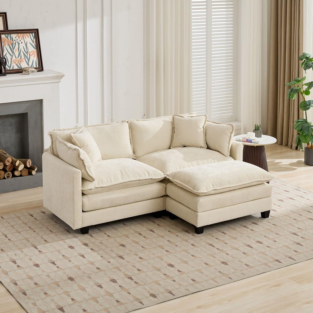 Cloud Sofa Ottoman Only, Modern Sectional Couch, for Living Room, Double Layer Upholstered Seat Cushion, Breathable Chenille Fabric, Beige,DE501DBG