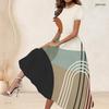Women Plus Size Round Neck Short Sleeve Abstract Printed White Purple Gray A Line Long Dress