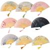 Chinese Style Bamboo Tassels Ink Wash Pattern Dance Party Show Silk Cloth Ornament Folding Fan Hanfu 9 Colors