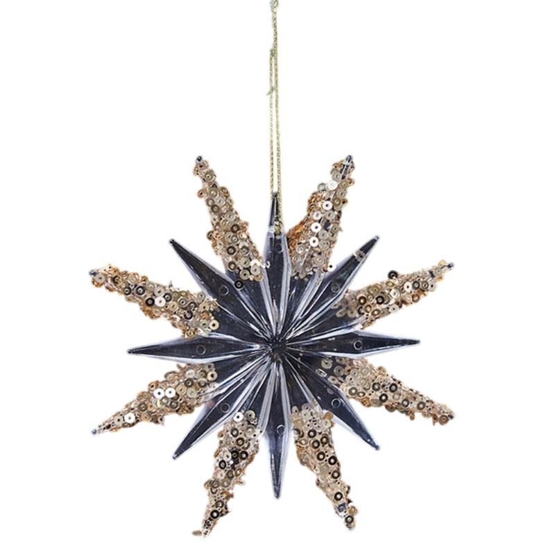 Clear Acrylic Deer Snowflake Christmas Tree Hanging Ornament with Sparkling Glitters Design for Festival Decors