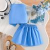 2PCS Girls Flower Applique Sleeveless Vest & Pleated Skirt Set, Button-Down Two-Piece Outfit