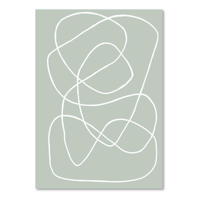 Abstrakt linje Figur Gröna löv Affisch Modern Väggkonst Dukmålning Nordisk Minimalistisk Bildtryck Hem Vardagsrum Inredning