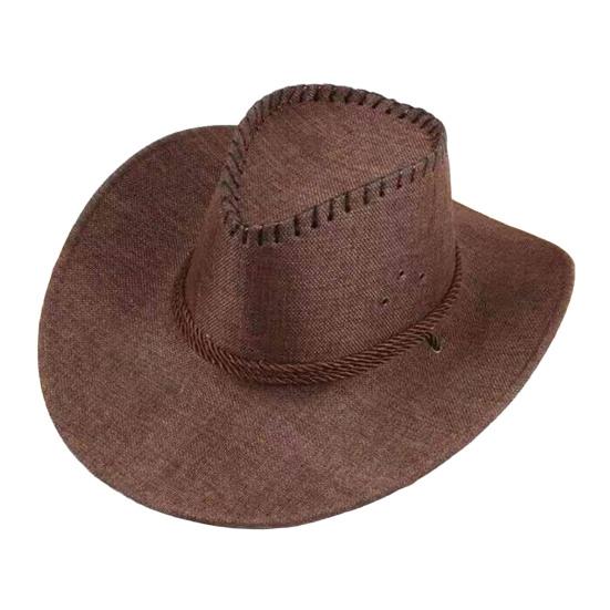 Fashionable Outdoor Cap Western Cowboy Hat with Windbreak Rope for Men, Wide Brim Linen Sun UV Protection Travel, Halloween Cosplay Costume,