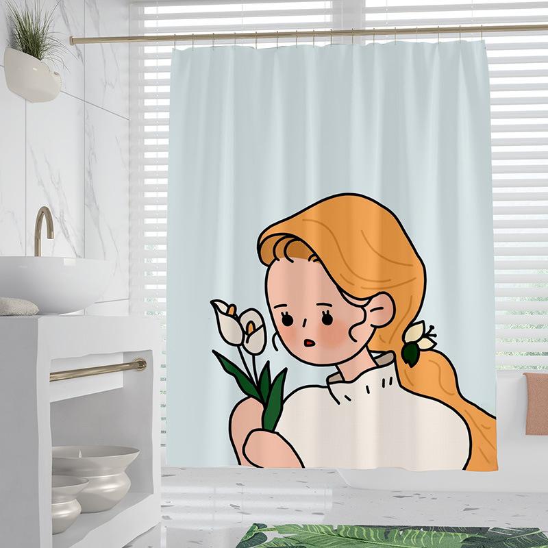 Cartoon Minimalist washable Dirt-Resistant Shower Curtain Shower Head waterproof Polyester Bath Curtain For Home Decor