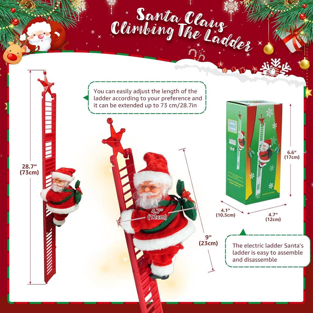 Santa Climbing Ladder Funny Electric Claus Rope Ladder Decoration Christmas Tree Decorations Hanging Ornaments for Party Door