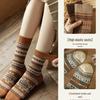 Meilaide Women's Retro Double-Needle Mid-Calf Striped Cotton Socks, Ethnic Style, Winter-Ready