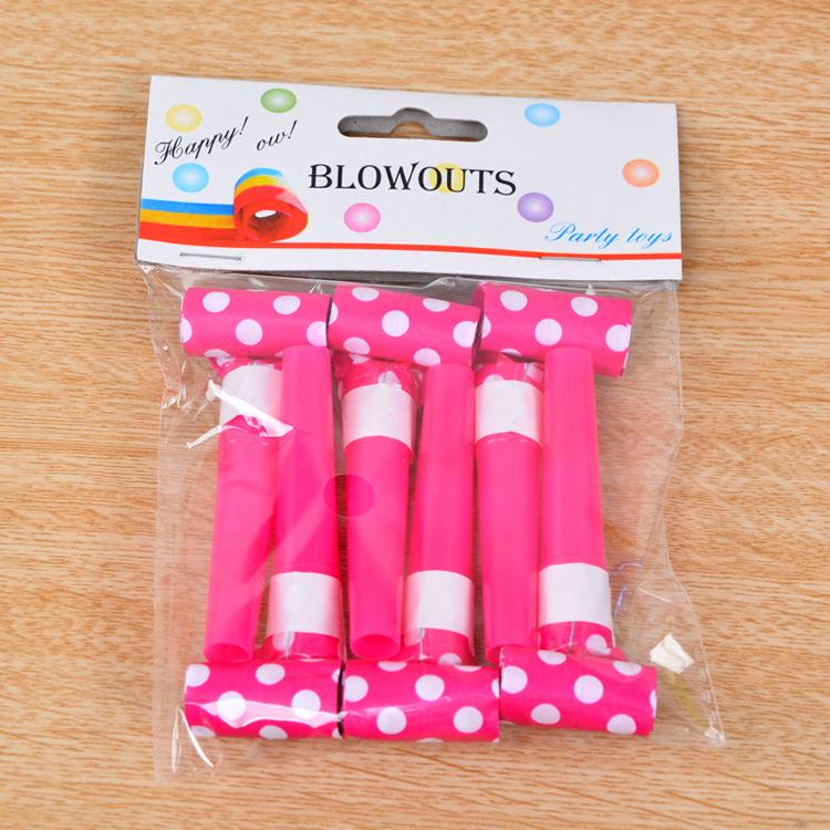 6cm Polka Dot Paper Blowout Whistles for Children's Birthday Party