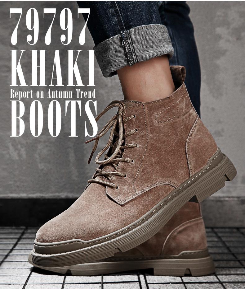 Men's Genuine Leather High-Top Martin Boots - Velvet Lined, Warm, British Style Desert Work Boots