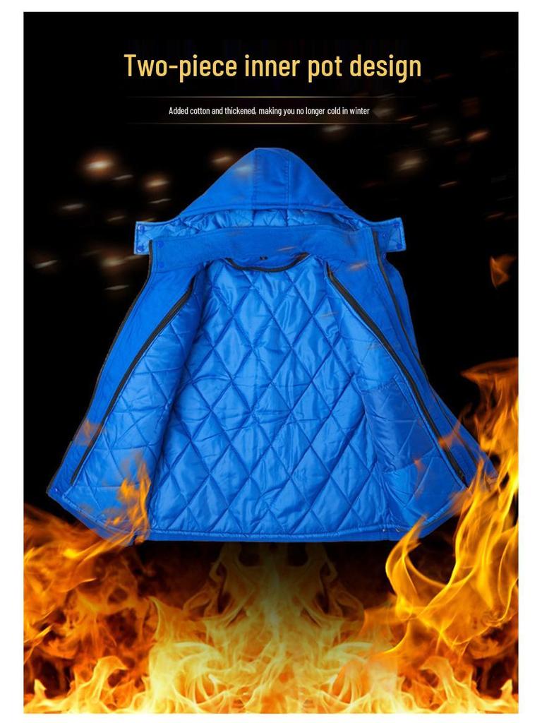 Autumn/Winter Cotton-Padded Workwear Jacket - Cold-Resistant, Embroidered Top for Outdoor and Cold Storage Protection.