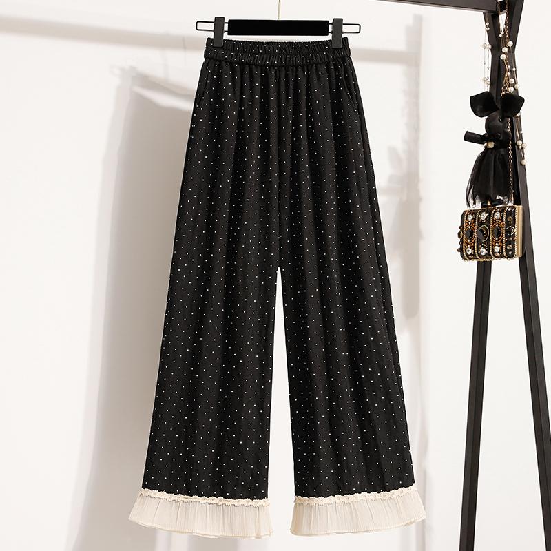 DIMANAF 2025 Plus Size Long Pants Women Summer High Waist Dot Pants Elastic Casual Loose Harem Pants New