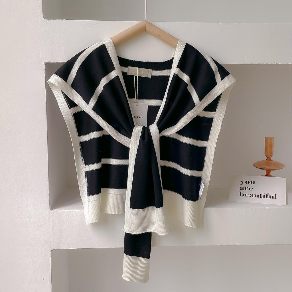 Korean Knitted Shawl Summer Air Conditioning Fake Collar Neck Knit Thin Knotted Cape Shoulder Scarf For Women Fashion