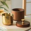 Solid Wood with Lid Ashtray for Home Living Room, Stainless Steel Inner Container, Luxurious and Retro Style Ashtray, Dust-proof