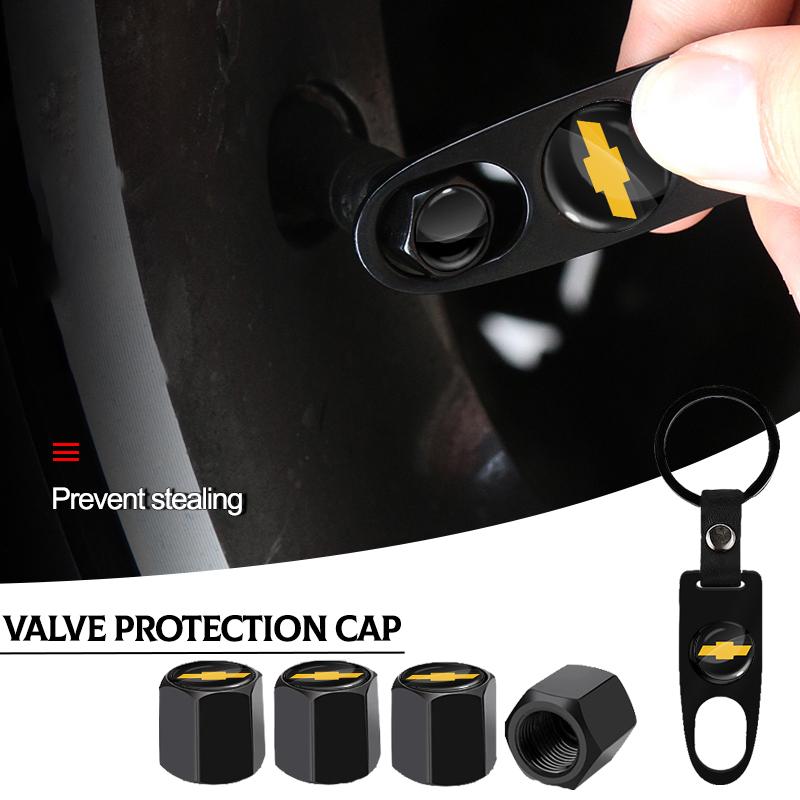 AABHE1 Car Wheel Tire Valve Stems Cap with Keychain Keyring Badge for Chevrolet Spark Captiva View Mirror Camaro Lova Aveo Auto Rear