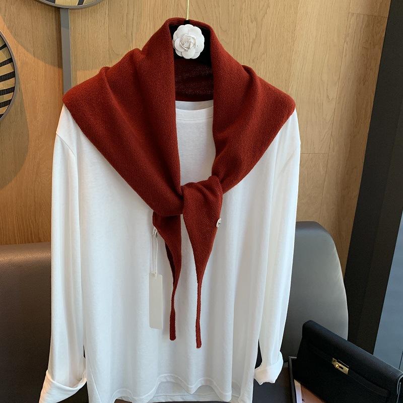 100% Wool Knitted Triangular Scarf Women Winter Warm Pashmina Headscarf Shawl Sold Color Neckerchief Kerchief Hijab Collar