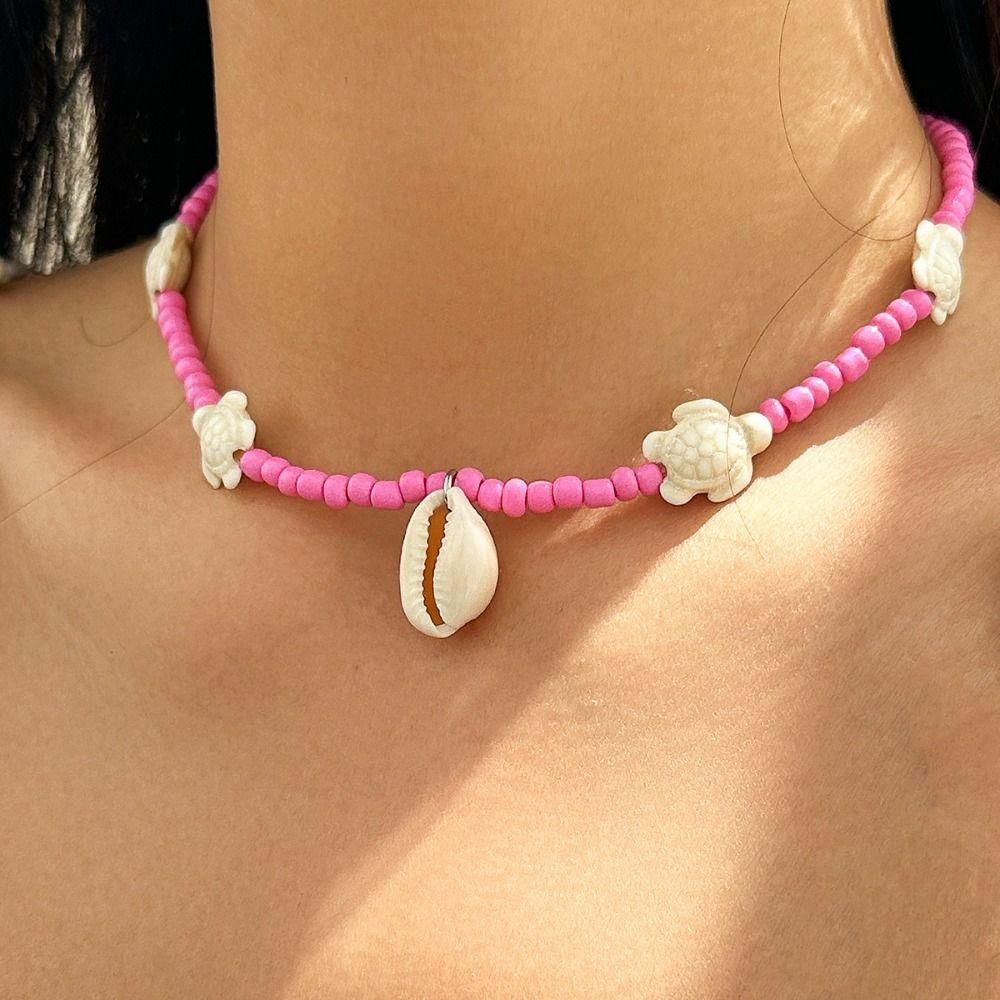Colorful Shell Pendant Necklace Delicate Charm Beaded Necklace  Korean Fashion