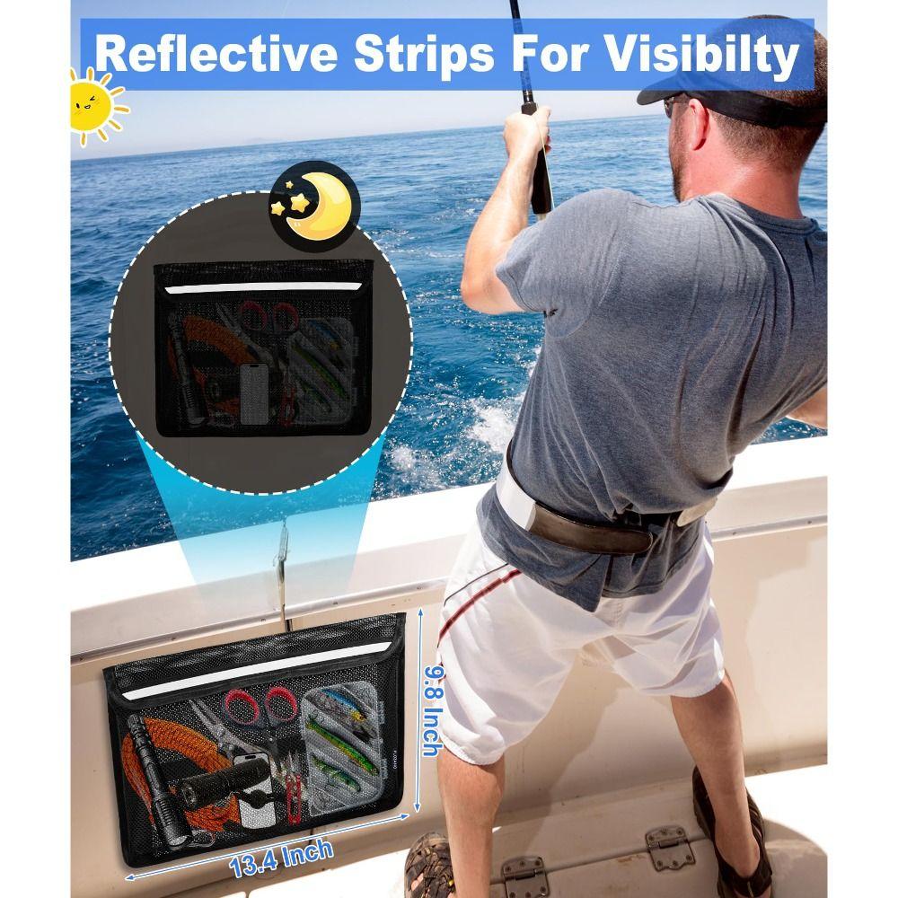 New Self Adhesive Boat Storage Bag with Lid Reflective Boat Organizer Leak-Proof Mesh Bag for Gloves Flashlight