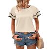 Ladies Summer Two Layer Ruffles Short Sleeve Solid Color Pullover T Shirt Top