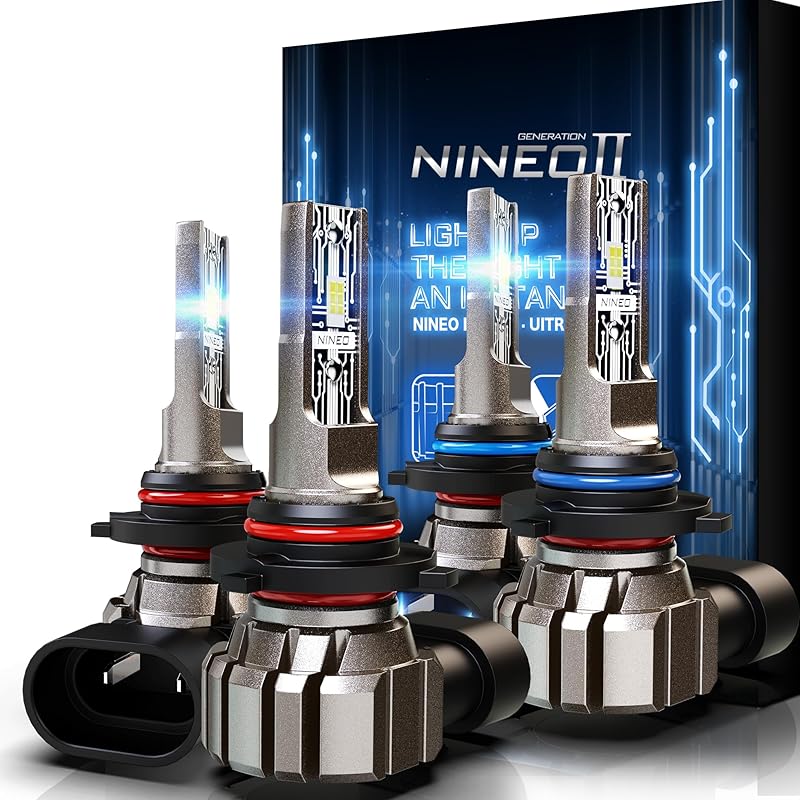NINEO H11 9005 Bulbs Combo, 300% Brighter 6500K Cool White Plug-N-Play Wo/Fan Fog Light Pack of 4 9005+9006