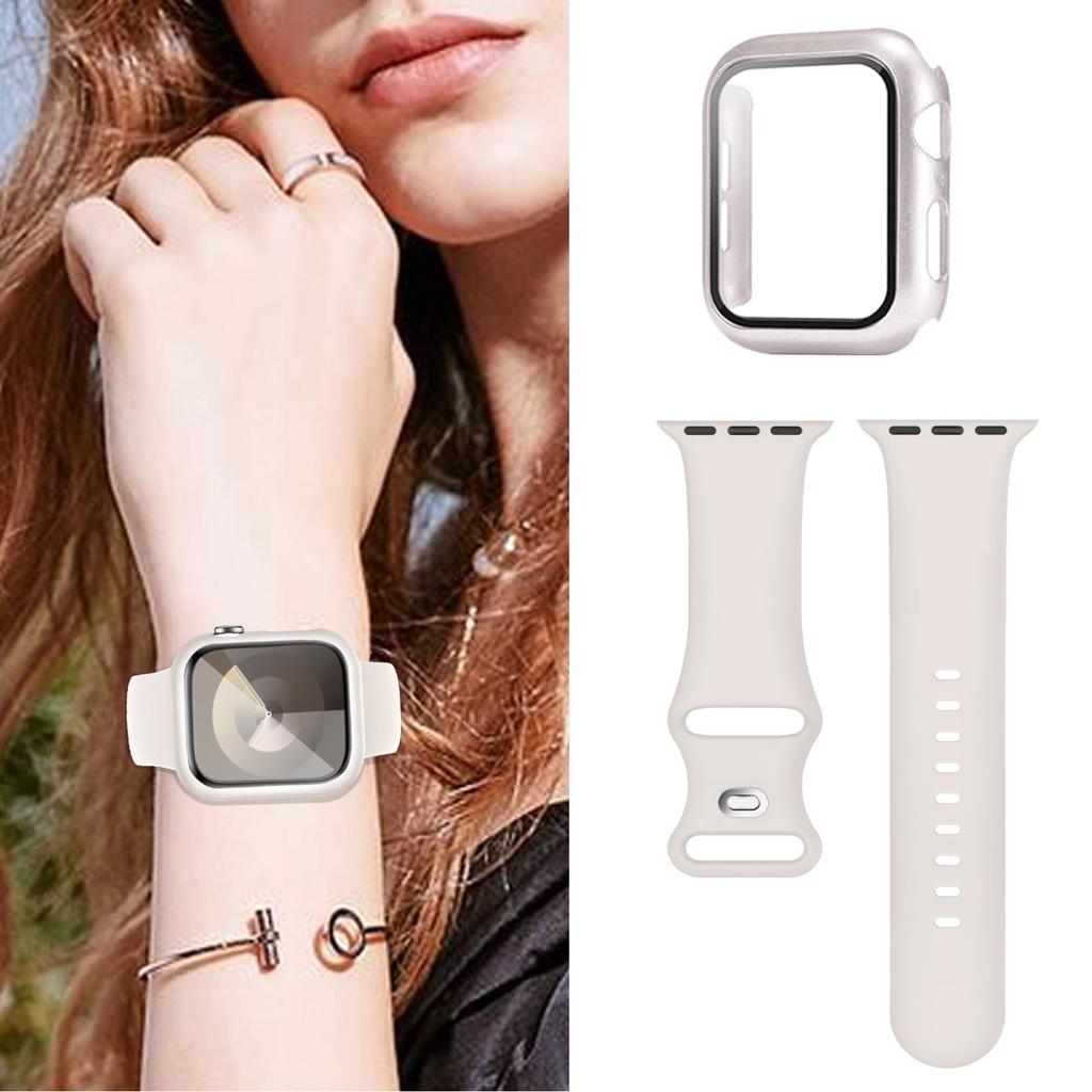 PC Case+Straps For Apple Watch band 44mm 45mm 40mm 46mm 41mm 42mm 49mm Sport Silicone Bracelet iWatch series 10 8 7 se 9 ultra 2