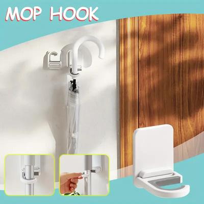 Wall Mount Broom Mop Clip Holder Self-adhesive Broom Brush Mop Hanger Organizer Rack Kitchen Bathroom Storage Multi-Purpose Hook